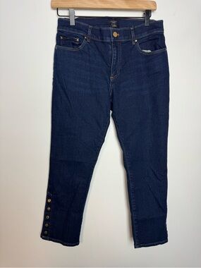 Ann Taylor Dark Blue Ankle Jeans with Button-Hem